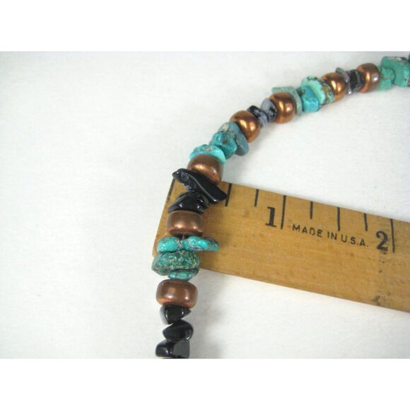 Handcrafted Turquoise Stone Copper Bead Bracelet Snowflake Agate Chip Black - Picture 3 of 6